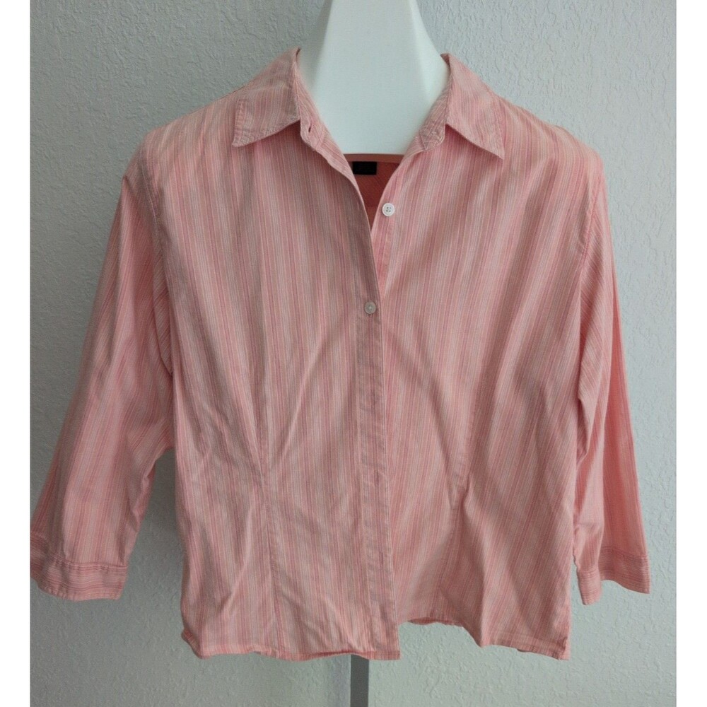 Genuine Sonoma Jean Company Stretch Womens Button Blouse 3/4 Coral Stripes XL